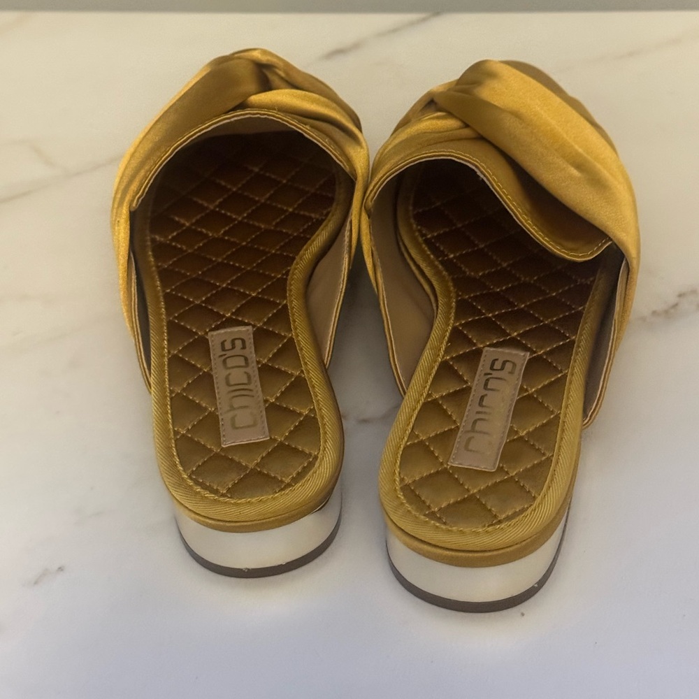 Chicos Gold Satin Knotted Mules - Picture 8 of 11